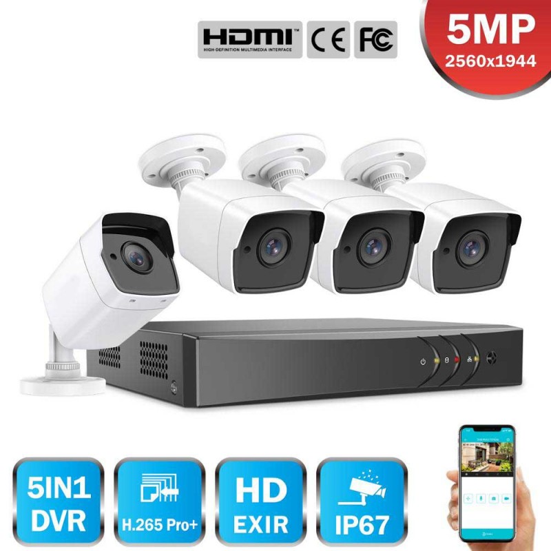 4CH 1080P FHD POE Security System H.265 5MP NVR Wi...