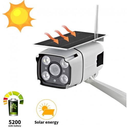 Solar Powered Wireless Security Camera- WiFi IP Solar CCTV Camera Built in Rechargeable Battery, SD Card Storage, IP67 Waterproof, Remote APP, PIR Sensor,for Outdoor Smart Home Security Camera 